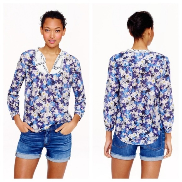 J. Crew | Tops | J Crew Silk Blend Peasant Top Nightgarden Floral ...